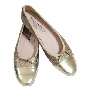 Paul Mayer Attitudes Metallic Gold Embossed Leather Ballet Flats Size 11